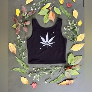 Purusha People Black Hemp Cannabis Marijuana Pot Sacred Leaf Yoga Crop Tank Top